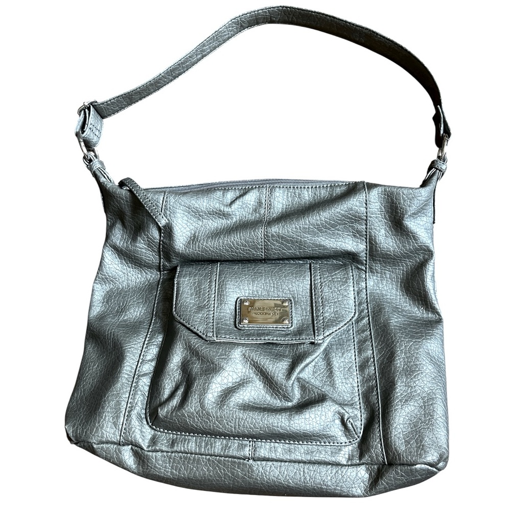 Nine West shoulder bag textured faux leather gray green silver hardware